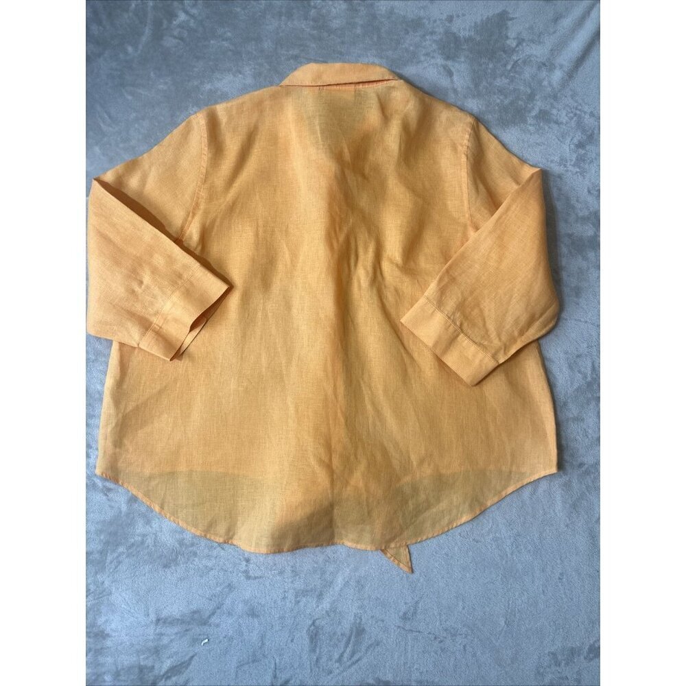 Chico’s Button Up Tip Up Blouse 100% Linen Orange Size 3 - Picture 9 of 10